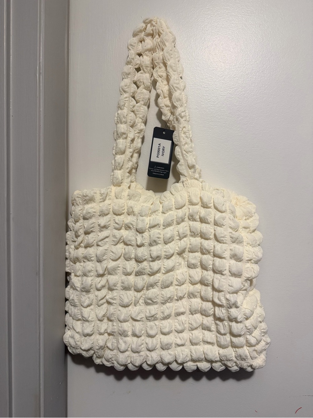 Cream Textured Tote Bag - Unbranded